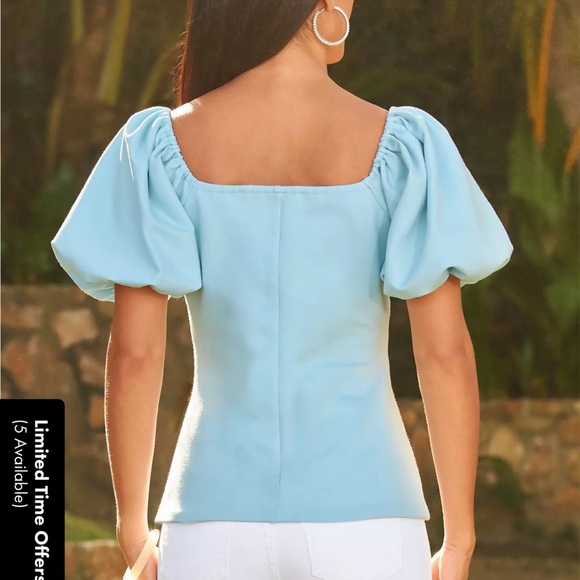 Boston Proper Sweetheart Neckline Ponte Top  Light Blue Puff Sleeve Blouse‎ - Picture 3 of 13